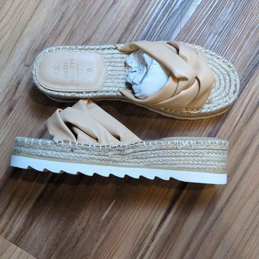 Oasis Society Women's Tan Nude The Rebel Wedge Espadrilles Sandals Size‎ 9